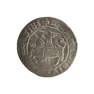 Lithuanian half-grosz, Sigismund I the Old (king of Poland; 1506–1548). R8 (rarity). Polish coin,