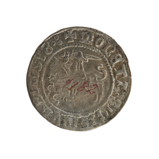 Lithuanian half-grosz, Sigismund I the Old (king of Poland; 1506–1548). Obverse: Chaser turned