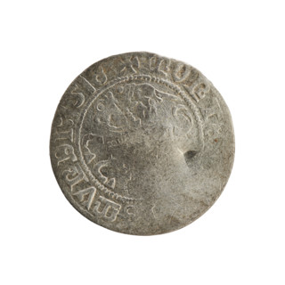 Lithuanian half-grosz, Sigismund I the Old (king of Poland; 1506–1548). Obverse: Pogon (Lithuanian