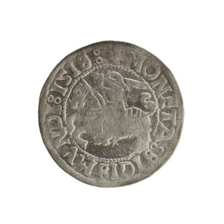 Lithuanian half-grosz, Sigismund I the Old (king of Poland; 1506–1548). Silver coin, dated 1518.