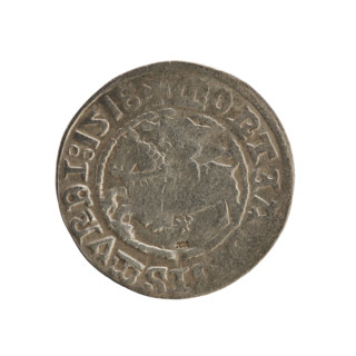 Lithuanian half-grosz, Sigismund I the Old (king of Poland; 1506–1548). Obv.: Pogon turned to the