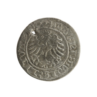 Lithuanian half-grosz, Sigismund I the Old (king of Poland; 1506–1548). Obverse: Pursuer (Pogonia)