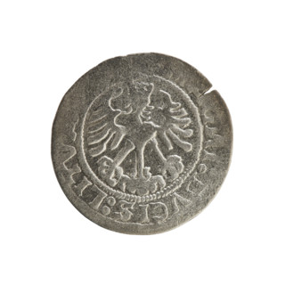 Lithuanian half-grosz, Sigismund I the Old (King of Poland; reigned 1506–1548). Obverse: Pogon