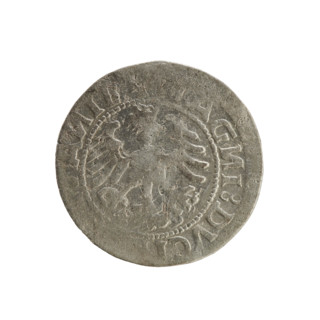 Lithuanian half-grosz, Sigismund I the Old (King of Poland; 1506–1548). Obverse: Pogon (Lithuanian