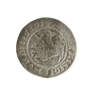 Lithuanian half-grosz, Sigismund I the Old (king of Poland; 1506–1548). Obverse: Pursuer (emblem of