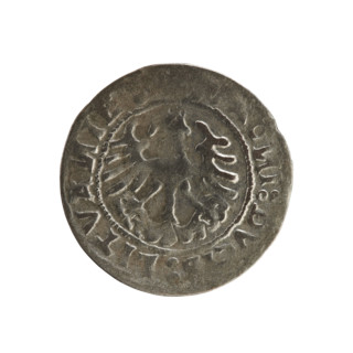 Lithuanian half-grosz, Sigismund I the Old (King of Poland; 1506–1548). Obverse: Pogon (Lithuanian
