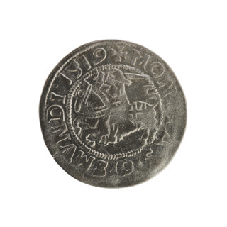 Lithuanian half-grosz, Sigismund I the Old (king of Poland; 1506–1548). Silver coin, 1519. Obverse:
