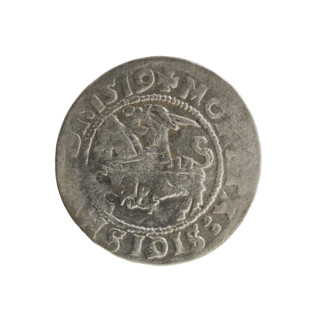 Lithuanian half-grosz, Sigismund I the Old (king of Poland; 1506–1548). Silver coin, 1519. Obverse: