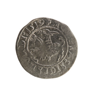 Lithuanian half-grosz, Sigismund I the Old (king of Poland; 1506–1548). Obverse: Pursuer (Pogonia)