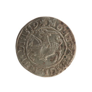 Lithuanian half-grosz, Sigismund I the Old (king of Poland; 1506–1548). Silver coin (half-grosz),