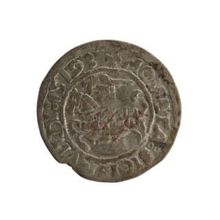 Lithuanian half-grosz, Sigismund I the Old (king of Poland; 1506–1548). Obverse: Chaser turned