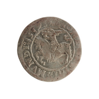 Lithuanian half-grosz, Sigismund I the Old (King of Poland; 1506–1548). Obverse: Pogon (Lithuanian