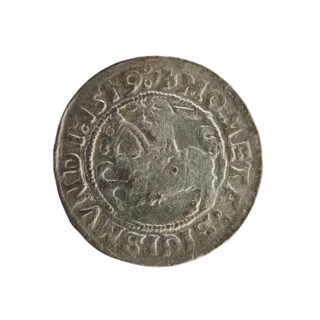 Lithuanian half-grosz, Sigismund I the Old (king of Poland; 1506–1548). Obverse: Pursuer (Pogonia)