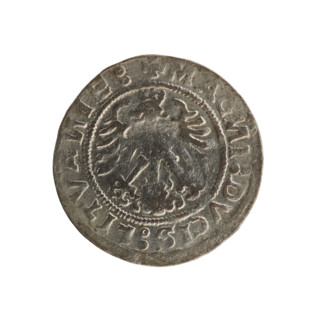 Lithuanian half-grosz, Sigismund I the Old (king of Poland; 1506–1548). Obverse: Pursuer