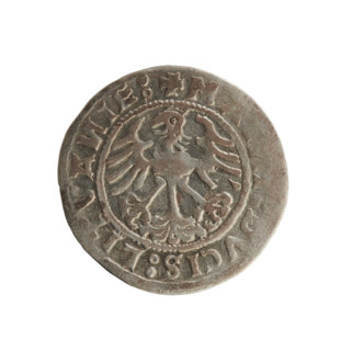 Lithuanian half-grosz of Sigismund I the Old (reigned 1506–1548). Obverse: Pursuer (Pogon) turned