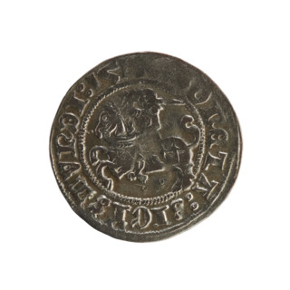 Lithuanian half-grosz, Sigismund I the Old (King of Poland; 1506–1548). Obverse: Pogon turned left;