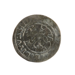 Lithuanian half-grosz, Sigismund I the Old (King of Poland; 1506–1548). Obverse: Pogon (Chase)