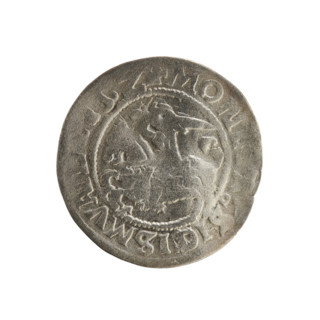 Lithuanian half-grosz, Sigismund I the Old (King of Poland; 1506–1548). Obverse: Pogon turned left;