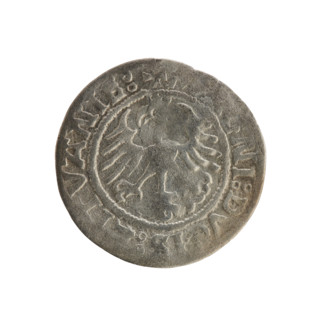 Lithuanian half-grosz, Sigismund I the Old (King of Poland; 1506–1548). Obverse: Pogon (Lithuanian