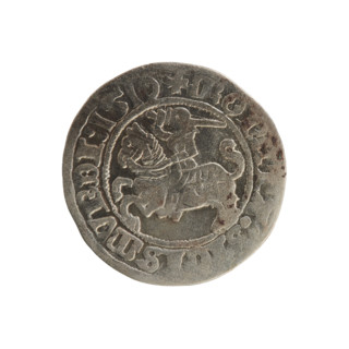 Lithuanian half-grosz, Sigismund I the Old (King of Poland; 1506–1548). Obverse: Pogon (Lithuanian