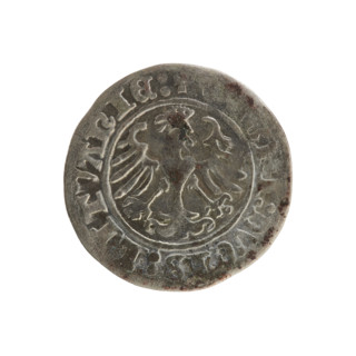 Lithuanian half-grosz, Sigismund I the Old (King of Poland; 1506–1548). Obverse: Pogon (Lithuanian