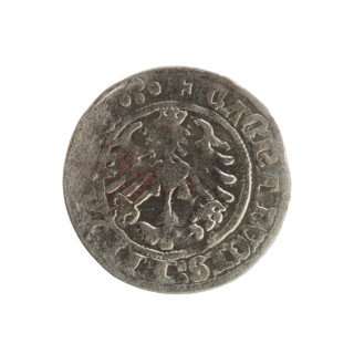 Lithuanian half-grosz, Sigismund I the Old (King of Poland; 1506–1548). Obverse: Pogon turned to