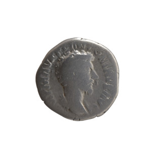 Denarius of Marcus Aurelius (121–180; Roman emperor 161–180). Obverse: uncovered head of Marcus