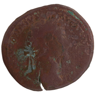 Sestertius of Marcus Aurelius (121–180; Roman emperor 161–180). Obverse: Head of Marcus Aurelius