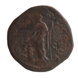 Sestertius of Marcus Aurelius (121–180; Roman Emperor 161–180), 169–170 CE. Obverse: Bust of Marcus