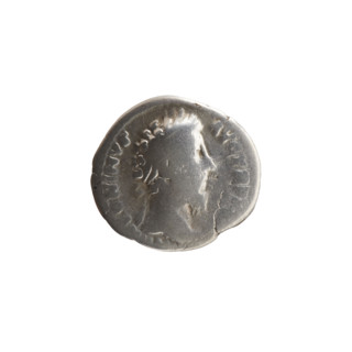 Denarius of Marcus Aurelius (121–180; Roman emperor 161–180). Obverse: Head of Marcus Aurelius with