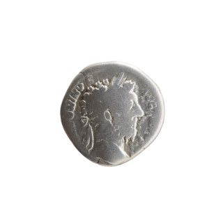 Denarius of Marcus Aurelius (121–180; Roman emperor 161–180). Obverse: Head of Marcus Aurelius with