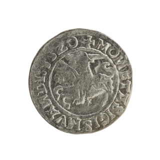 Lithuanian half-grosz, Sigismund I the Old (king of Poland; 1506–1548). Obverse: Pogon (Lithuanian