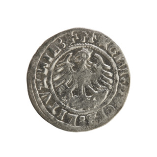 Lithuanian half-grosz, Sigismund I the Old (king of Poland; 1506–1548). Obverse: Pogon (Lithuanian