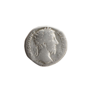 Denarius of Marcus Aurelius (121–180; Roman emperor 161–180). Obverse: Head of Marcus Aurelius with