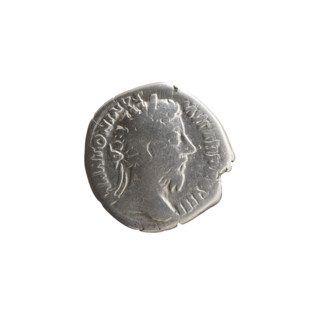 Denarius, Marcus Aurelius (121–180; Roman emperor 161–180), obverse: Head of Marcus Aurelius in