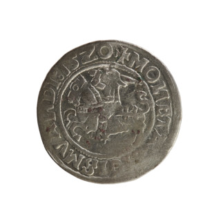 Lithuanian half-grosz, Sigismund I the Old (king of Poland; 1506–1548). Obverse: Pogon (Lithuanian