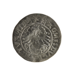 Lithuanian half-grosz, Sigismund I the Old (king of Poland; 1506–1548). Obverse: Pogon (Lithuanian