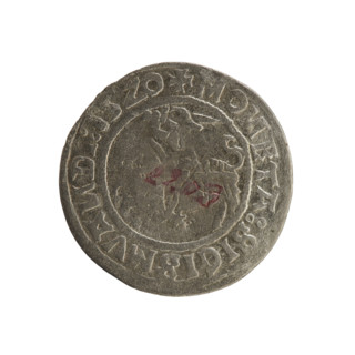 Lithuanian half-grosz, Sigismund I the Old (king of Poland; 1506–1548). Obverse: Pogon (Knight)