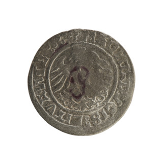 Lithuanian half-grosz, Sigismund I the Old (king of Poland; 1506–1548). Obverse: Pogon (Lithuanian