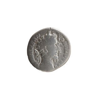 Denarius of Marcus Aurelius (121–180; Roman emperor 161–180). Obverse: Head of Marcus Aurelius with