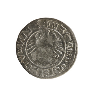 Lithuanian half-grosz, Sigismund I the Old (king of Poland; 1506–1548). Obverse: Pogon turned left;
