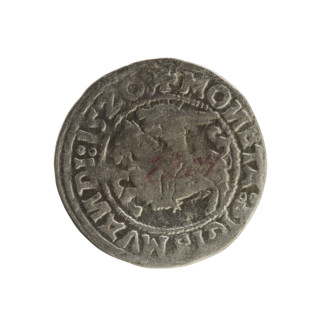 Lithuanian half-grosz, Sigismund I the Old (king of Poland; 1506–1548). Obverse: Pogon (mounted