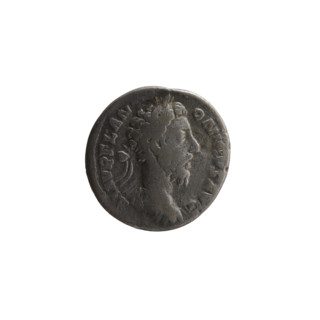 Denarius of Marcus Aurelius (121–180; Roman emperor 161–180). Obverse: Bust of Marcus Aurelius in