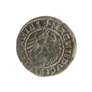 Lithuanian half-grosz, Sigismund I the Old (King of Poland; 1506–1548). Obverse: Pogon (Coat of