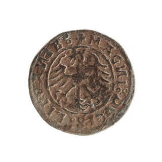 Lithuanian half-grosz, Sigismund I the Old (King of Poland; 1506–1548). Obverse: Pogon (Lithuanian
