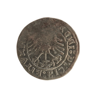 Lithuanian half-grosz, Sigismund I the Old (King of Poland; 1506–1548). Obverse: Pogon (Lithuanian