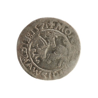 Lithuanian half-grosz, Sigismund I the Old (king of Poland; 1506–1548). Obverse: Pogon (Lithuanian