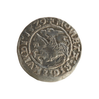 Lithuanian half-grosz of Sigismund I the Old (reigned 1506–1548). Obverse: Pogon (Lithuanian