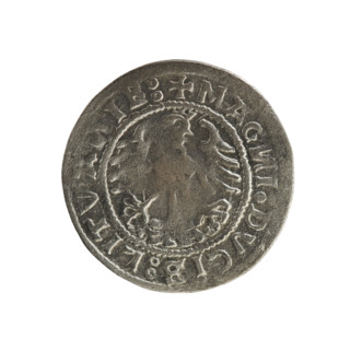 Lithuanian half-grosz, Sigismund I the Old (king of Poland; 1506–1548). Obverse: Pogon (coat of