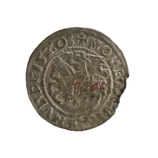 Lithuanian half-grosz, Sigismund I the Old (king of Poland; 1506–1548). Obverse: Pogon (Lithuanian
